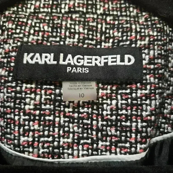 KARL LAGERFELD Fringe Trimmed Tweed Blazer Size 10 #119 - Picture 6 of 10